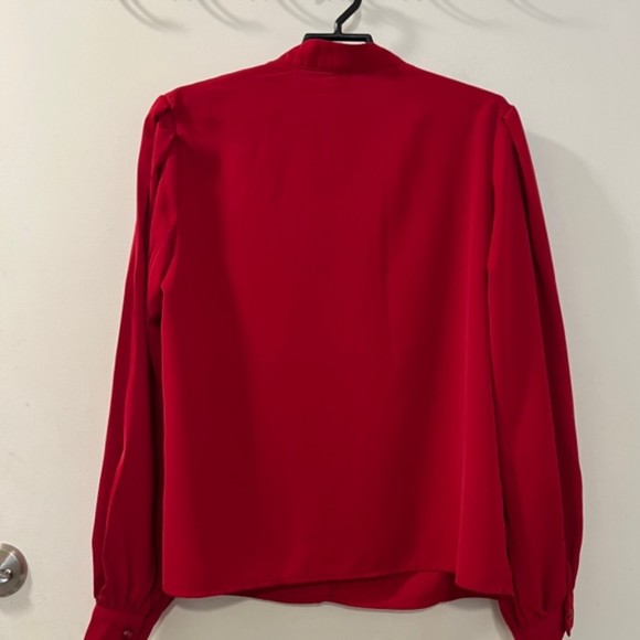 SHEIN Womens Red Bishop Sleeve Button Mock Neck LS Top Balloon Sleeve Size Large - Picture 4 of 11